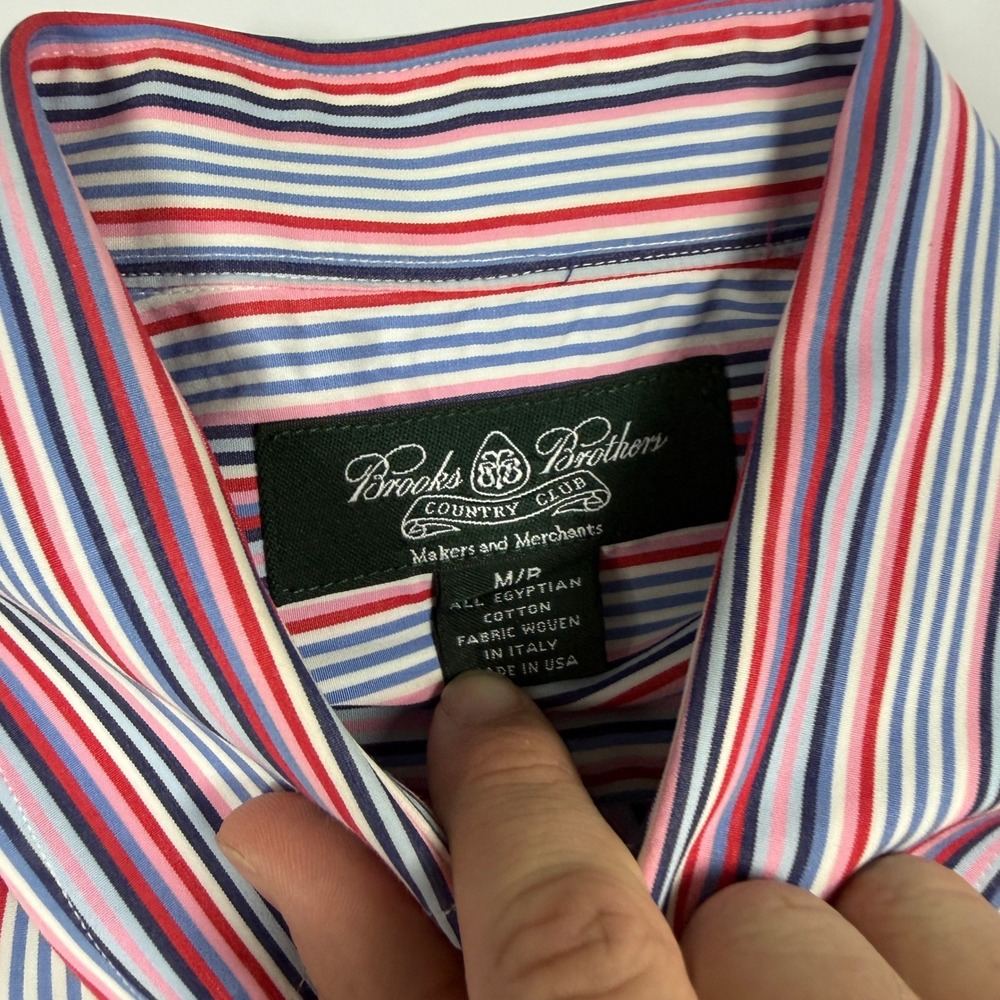 Brooks Brothers Country Club Shirt Men Medium Egyptian Cotton Stripe Made USA - Picture 4 of 8